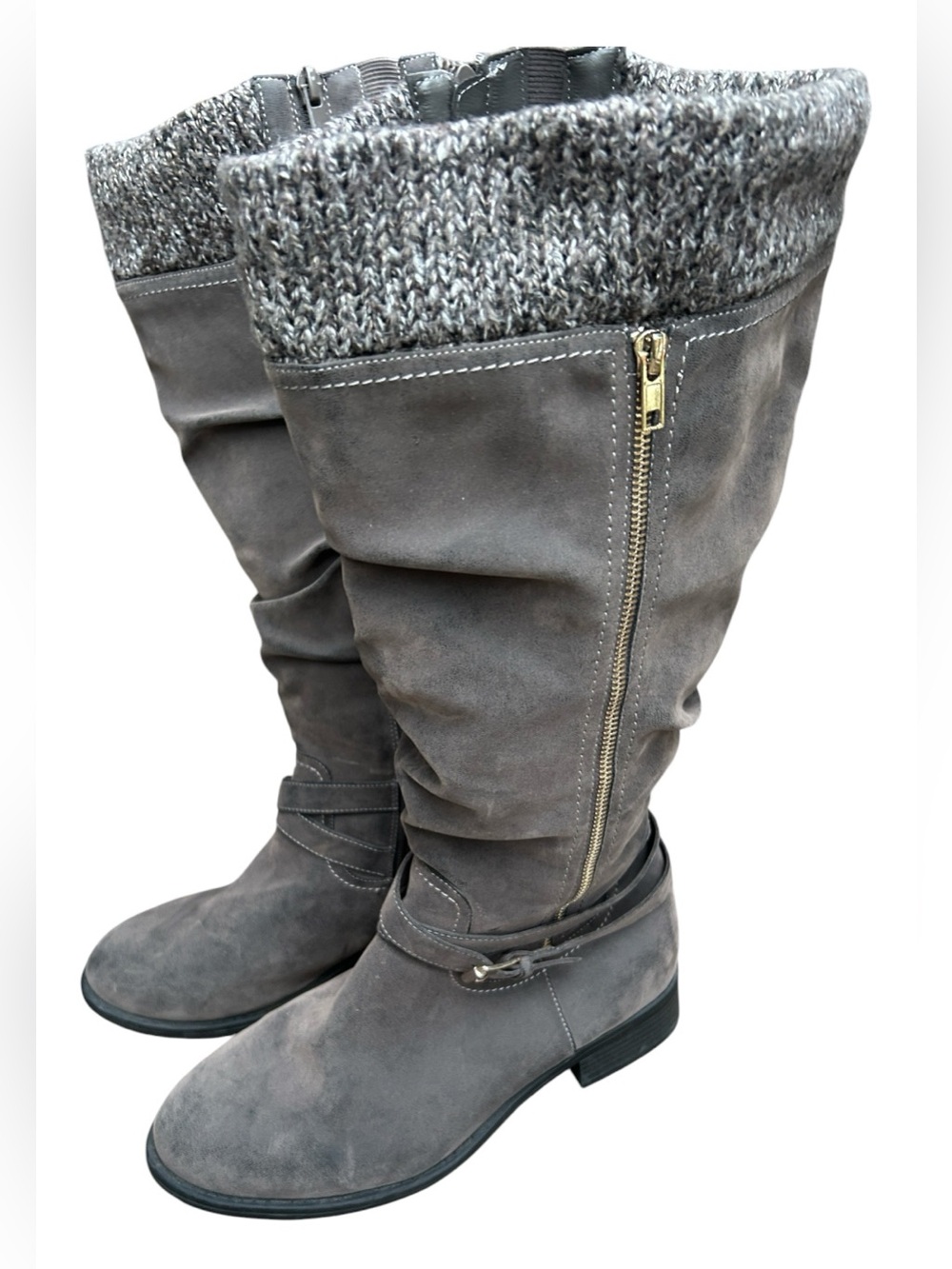 Torrid Grey Faux Suede Sweater Tall Boots 10.5WW Extra Wide Calf